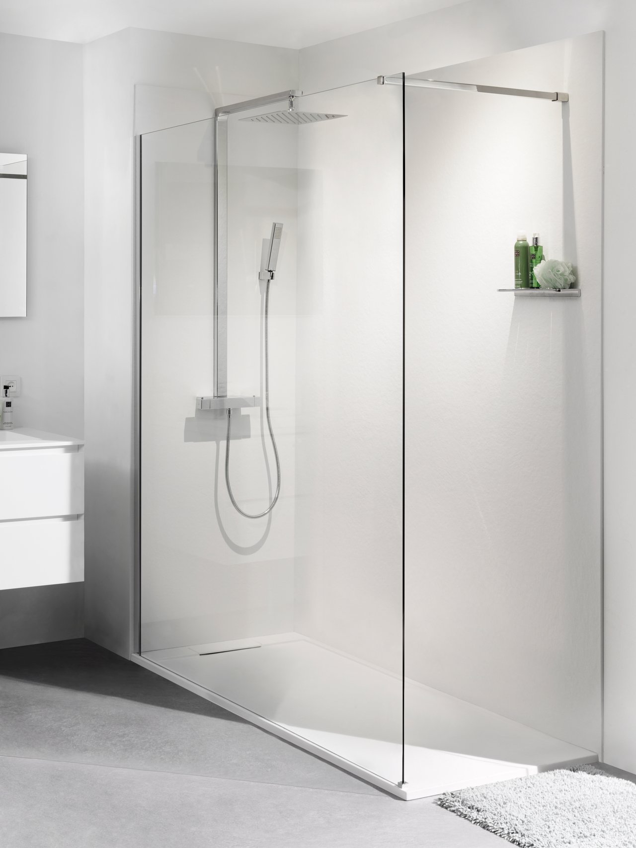 Balmani Zeno panneaux muraux de douche 160 x 90 x 220 cm marbre composite blanc mat texture ardoise