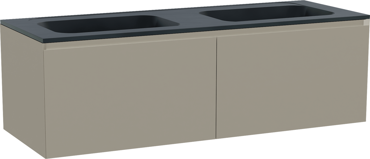 Balmani Idra hängendes Möbelstück Set: 150 x 55 cm, Steingrau, mit Tablo Strada Doppelwaschtisch, Marmorkomposit Schwarz matt