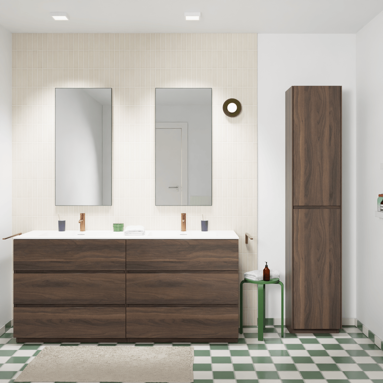 Storke Edge freistehendes Möbelstück Set: 170 x 52 cm, Nussbaum, mit Mata Doppelwaschtisch, Solid Surface Weiß matt