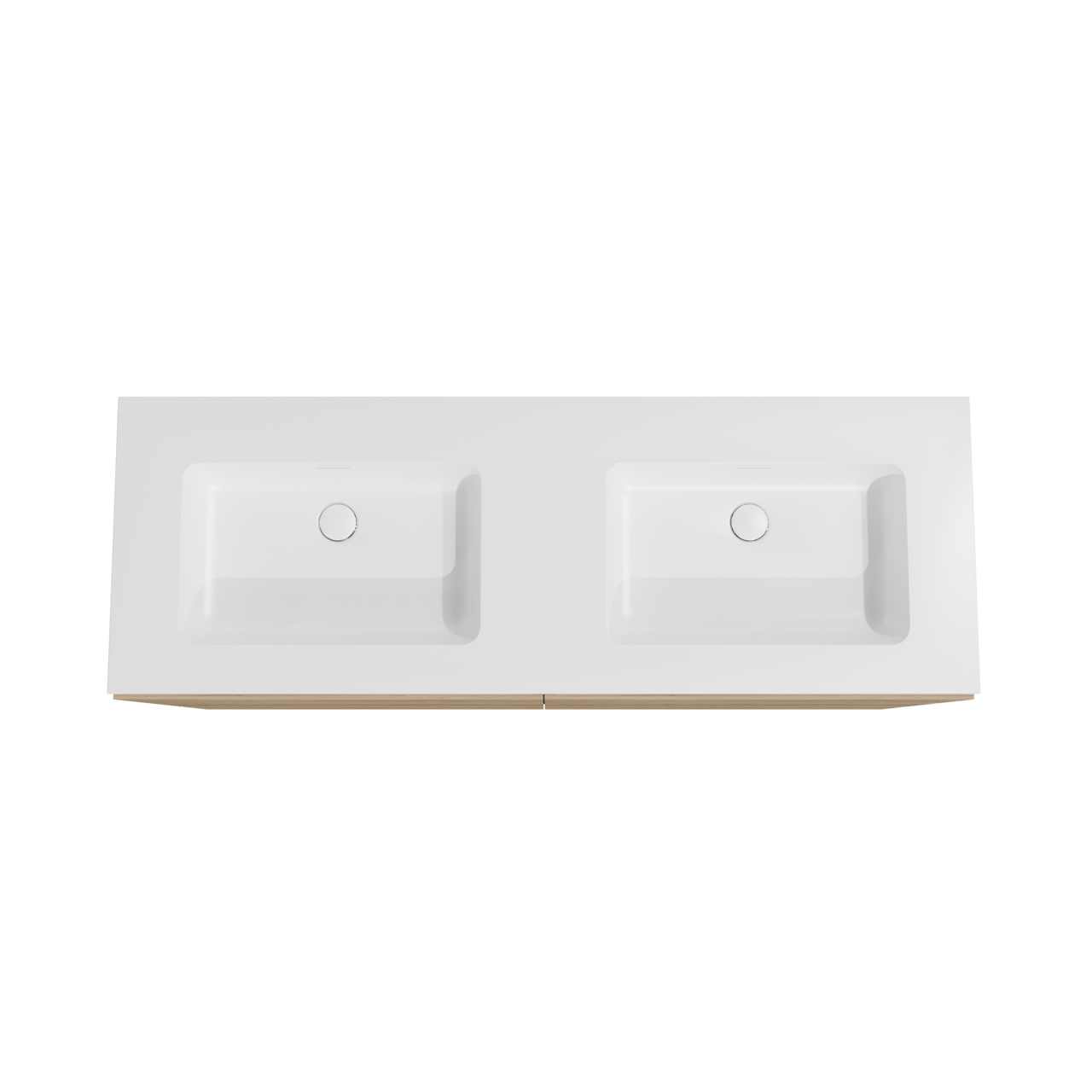 Storke Edge freistehendes Möbelstück Set: 150 x 52 cm, Rohe Eiche, mit Mata Doppelwaschtisch, Solid Surface Weiß matt