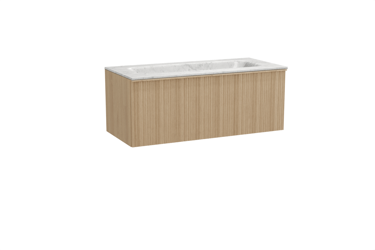 Balmani Forma meuble salle de bains suspendu 120 x 55 cm chêne naturel avec Tablo Arcato plan simple en marbre carrara, Nervure circulaire asymétrique verticale
