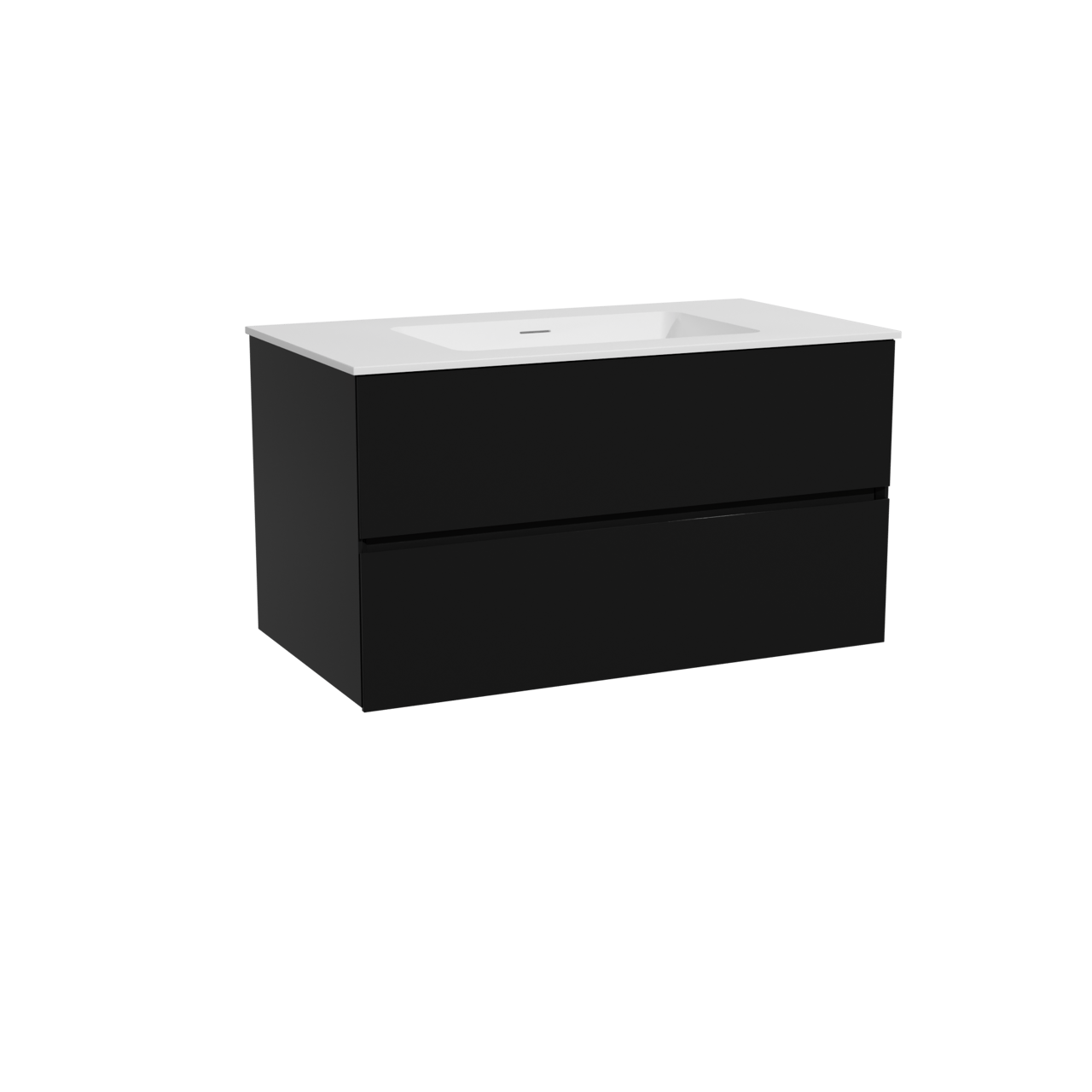 Storke Edge zwevend badkamermeubel 95 x 52 cm mat zwart met Mata enkele wastafel in solid surface mat wit