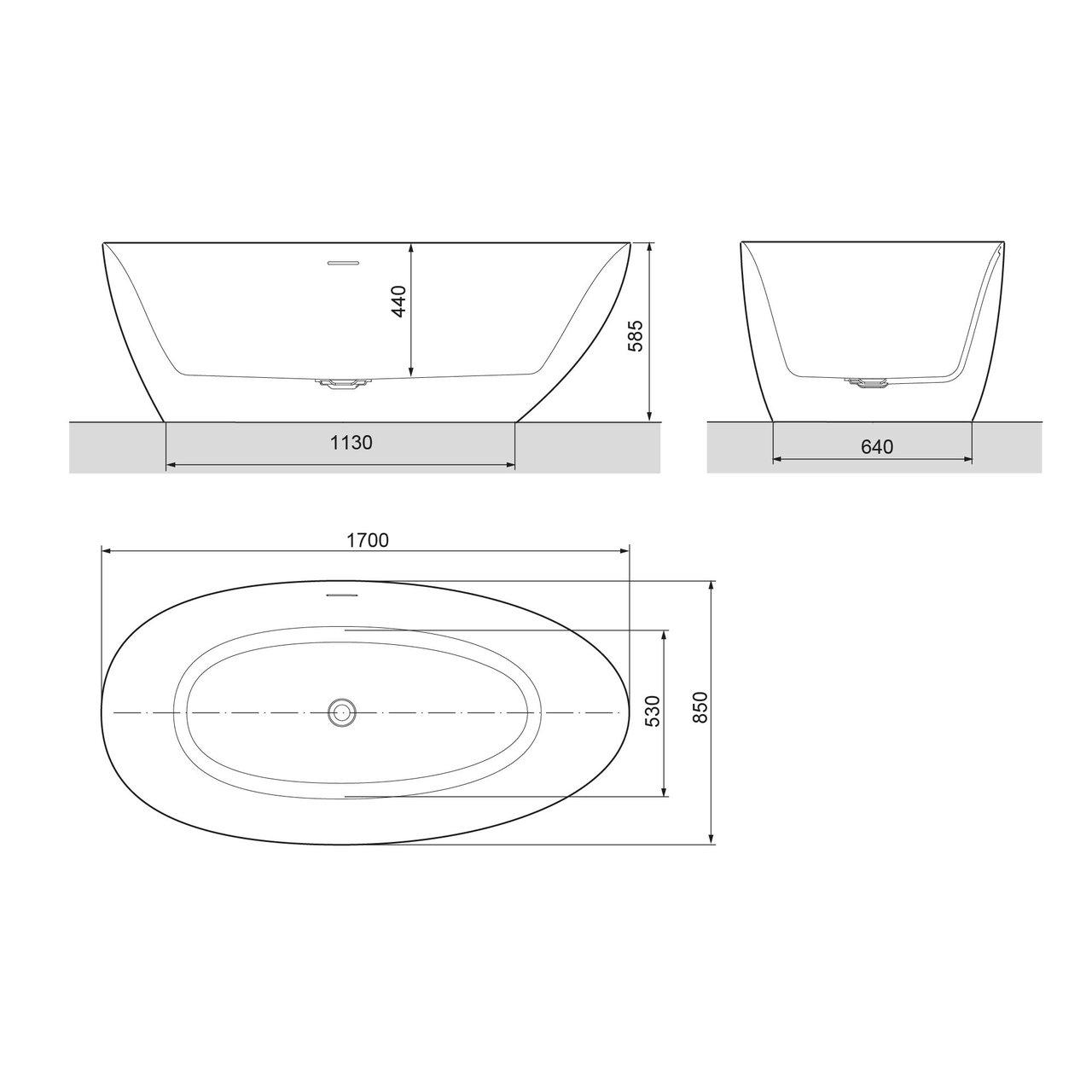 Luca Varess Uovia baignoire îlot ovale 170 x 85 cm acrylique blanc mat