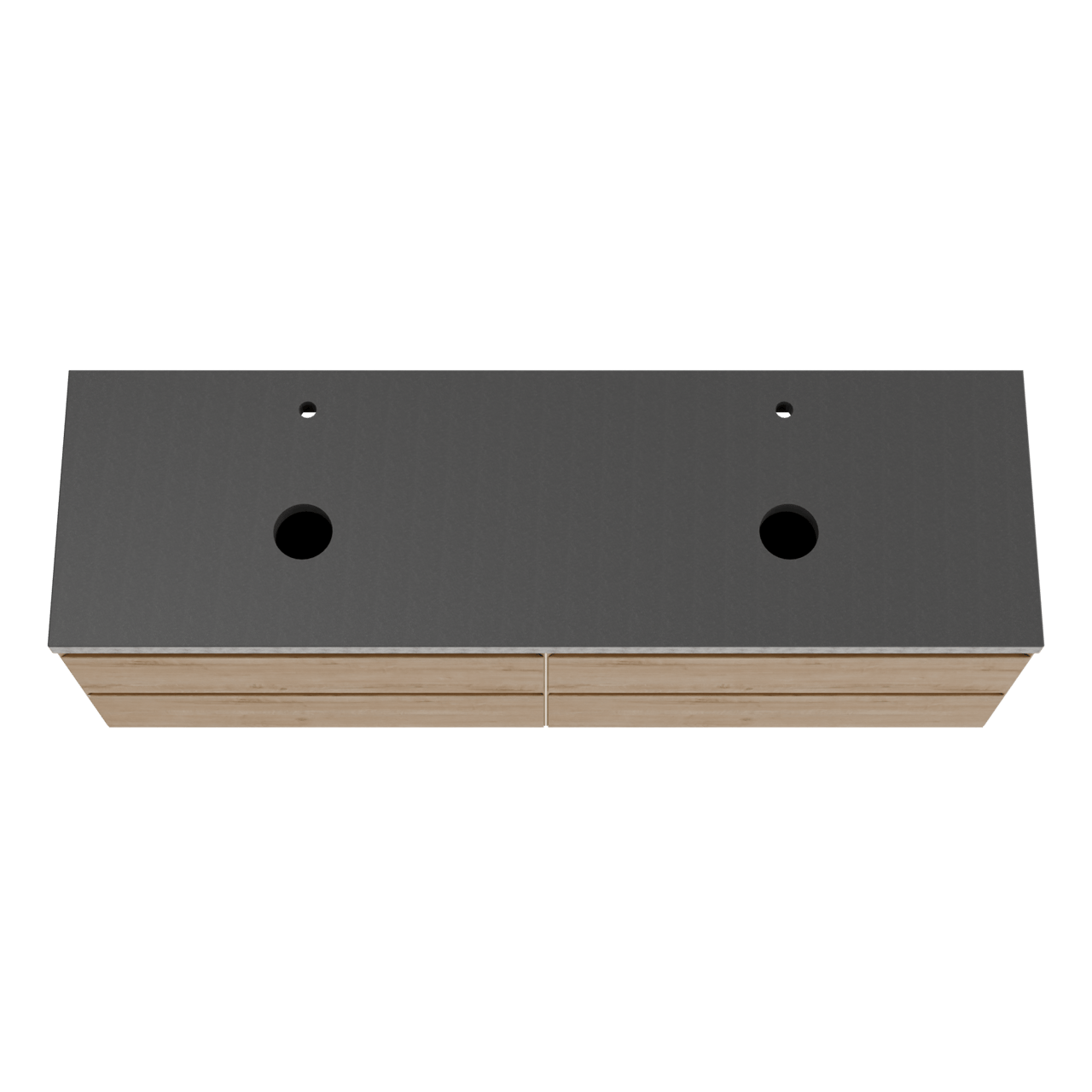Balmani Mitra hängendes Möbelstück Set: 180 x 55 cm, Rohe Eiche, mit Rock Doppel Waschtischplatte, Schwarzes Granit