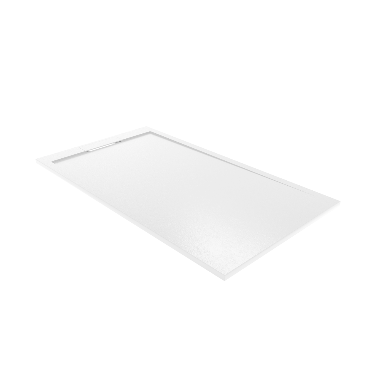 Balmani Indus Duschwanne: 160 x 90 cm, Marmorkomposit, Weiße Schieferstruktur, matt