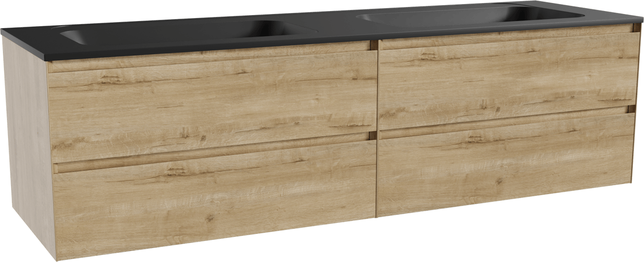 Balmani Mitra meuble salle de bains suspendu 180 x 55 cm chêne brut avec Tablo Strada double vasque en marbre composite noir mat