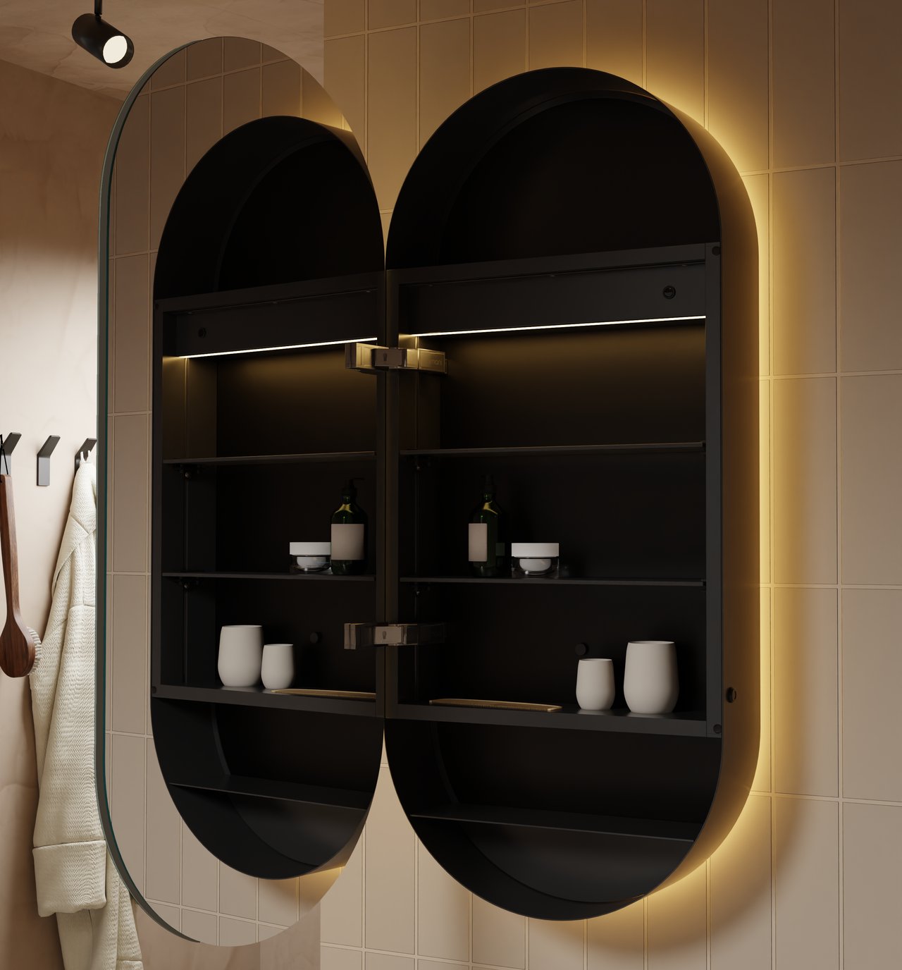 Balmani Mara Spiegelschrank 45 x 100 cm Schwarz Matt, mit Anti-Beschlag Spiegelheizung