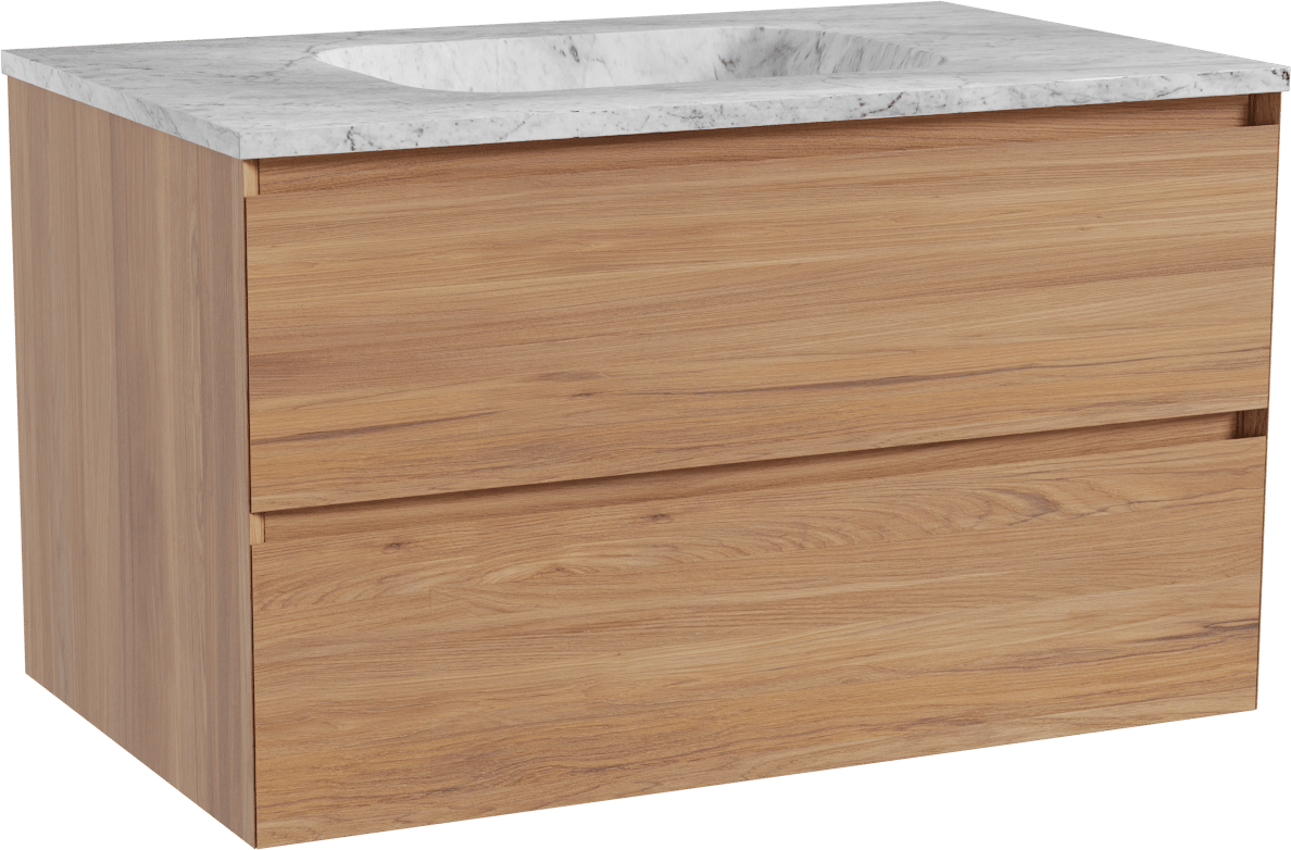 Balmani Mitra zwevend badmeubel 90 x 55 cm teakhout met Tablo Arcato enkele wastafel in marmer carrara