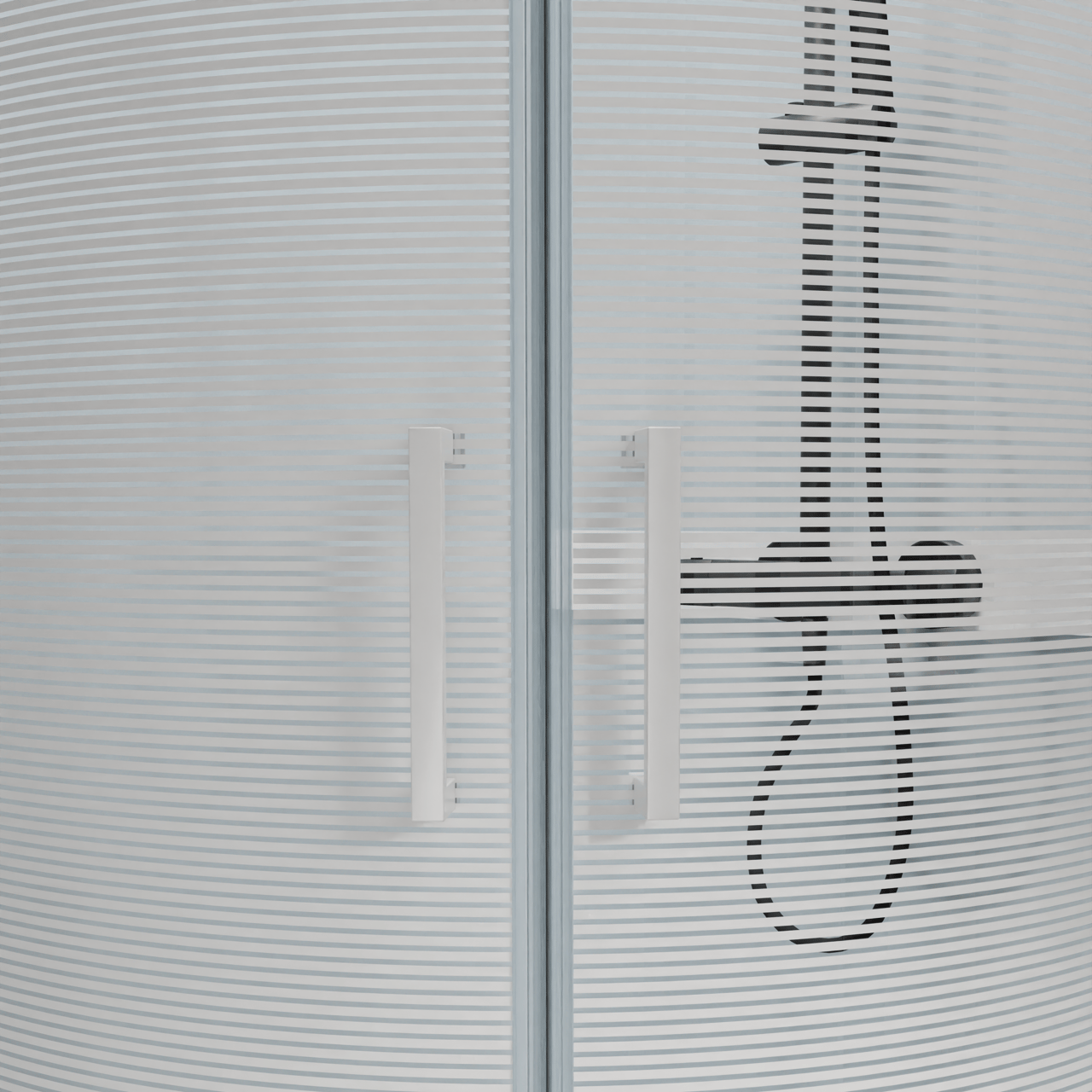 Luca Varess Talan kwartronde complete douchecabine met schuifdeuren 90 x 90 cm helder glas met mat gestreepte strook glans wit profiel