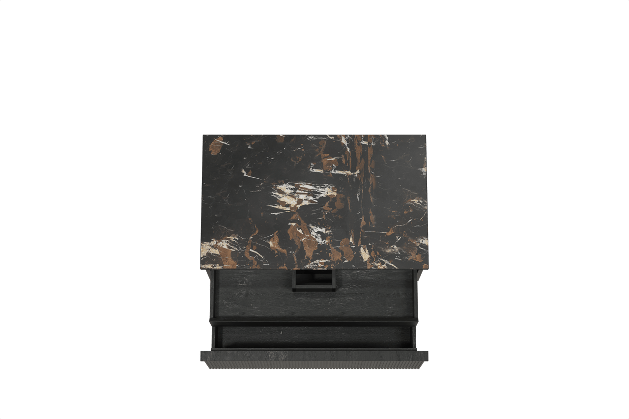 Balmani Forma meuble salle de bains suspendu 90 x 55 cm chêne noir avec Stretto tablette simple en marbre portoro gold, Nervure droite symétrique verticale