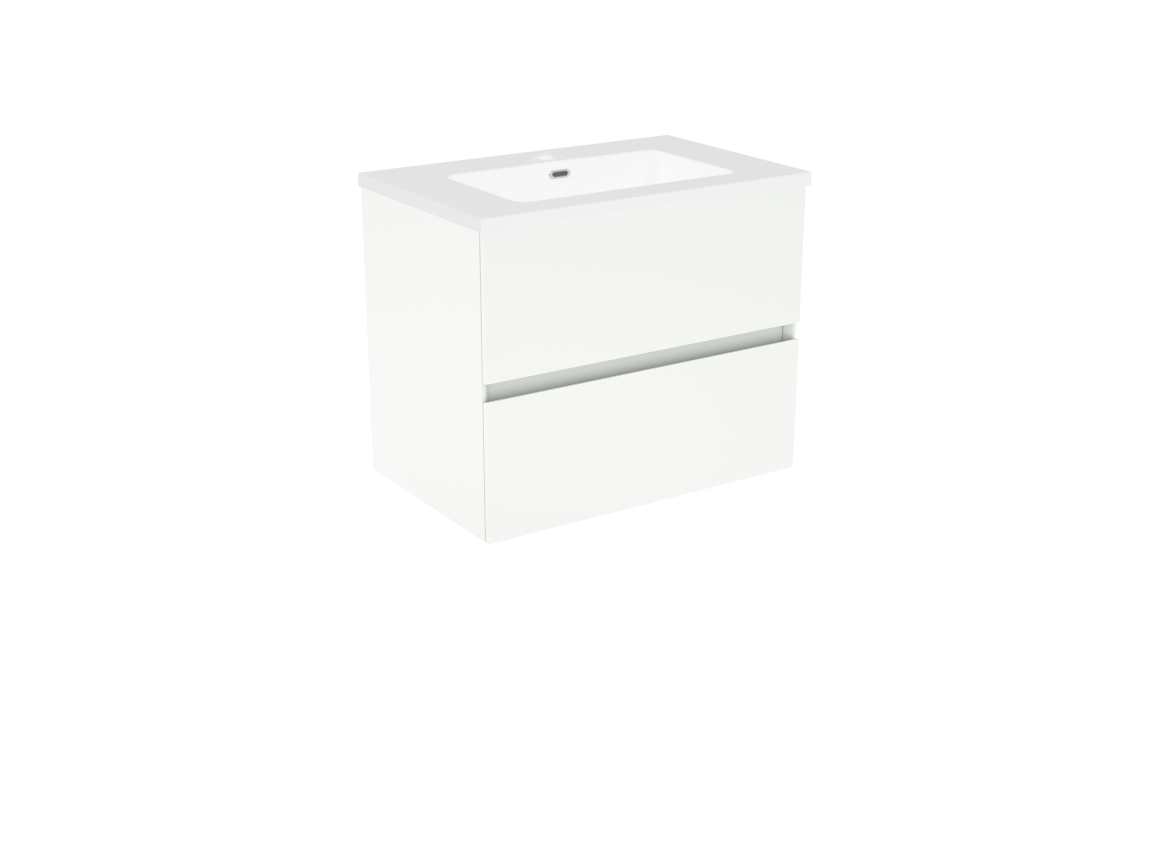 Storke Edge meuble salle de bains suspendu 60 x 40 cm blanc mat avec Diva plan simple en marbre composite blanc brillant