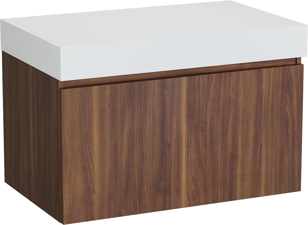 Balmani Sfera meuble salle de bains suspendu 90 x 55 cm noyer américain avec Dominus tablette simple en solid surface blanc mat