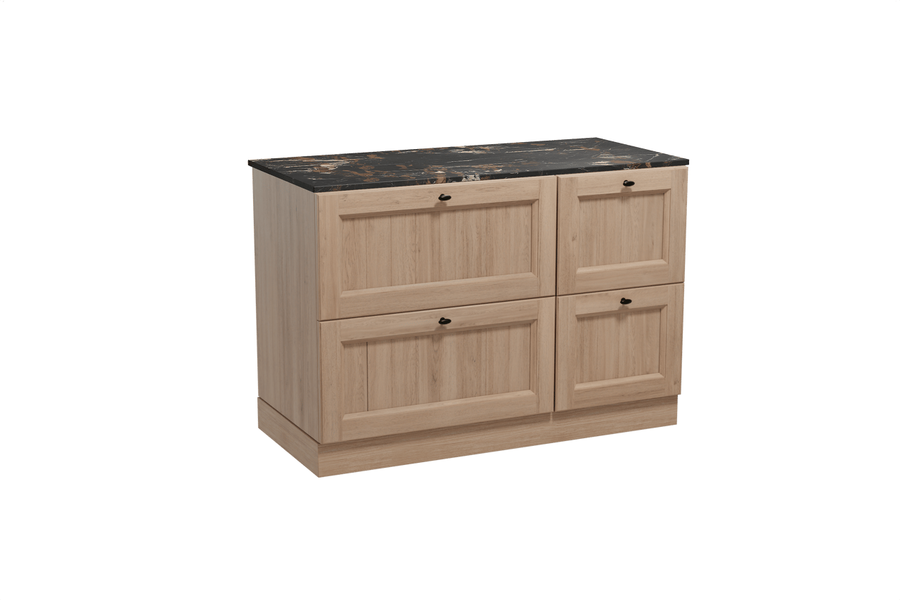 Balmani Lemon freistehendes Möbelstück Set: 120 x 55 cm, Verwitterte Eiche, mit Stretto Einzel Waschtischplatte, Marmor Portoro Gold