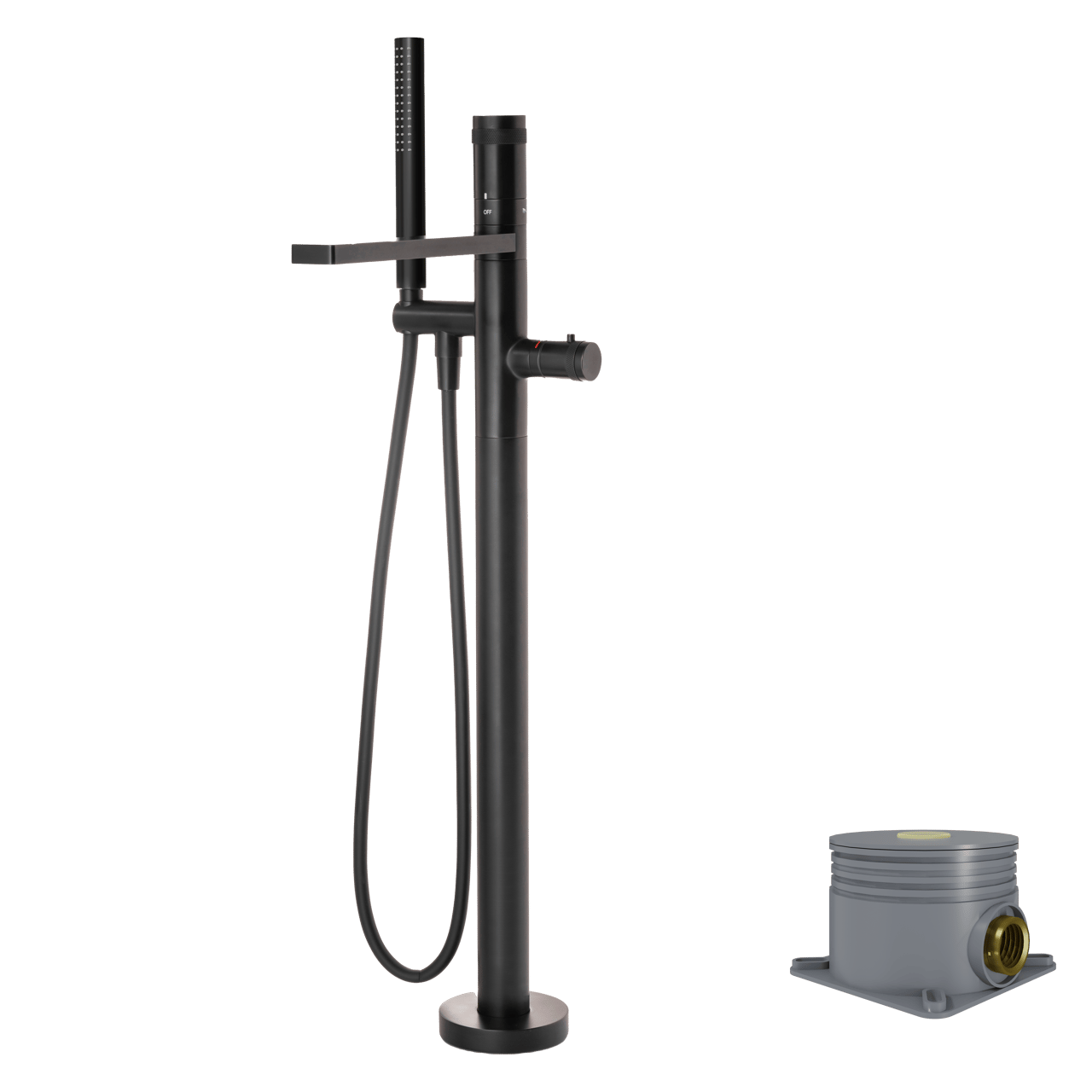 Blaufoss Sonic robinet baignoire thermostatique îlot avec douchette noir mat