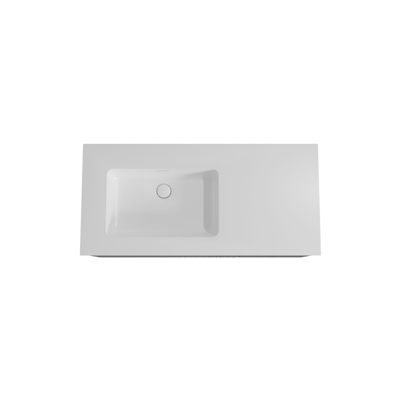 Storke Ribs hängendes Möbelstück Set: 110 x 52 cm, Schwarze Eiche, mit Mata Waschtisch links, Solid Surface, Weiß matt, Vertikale asymmetrische gerade Rippe