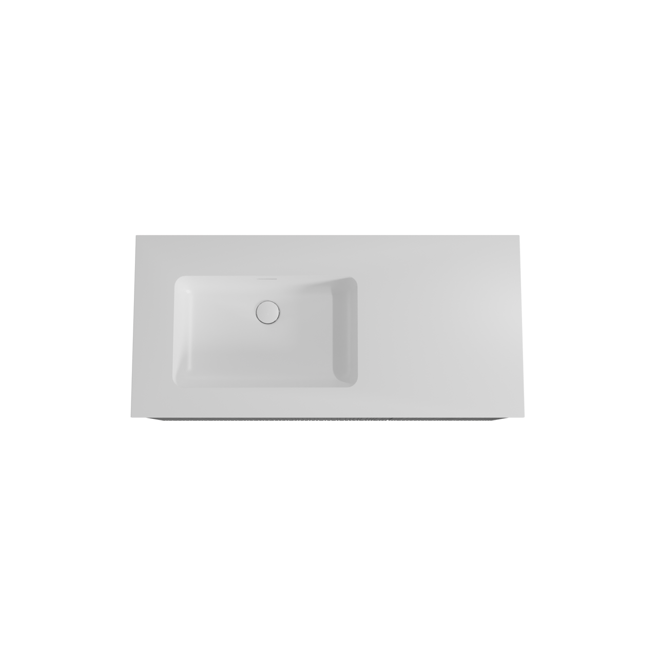 Storke Ribs hängendes Möbelstück Set: 110 x 52 cm, Schwarze Eiche, mit Mata Waschtisch links, Solid Surface, Weiß matt, Vertikale asymmetrische gerade Rippe