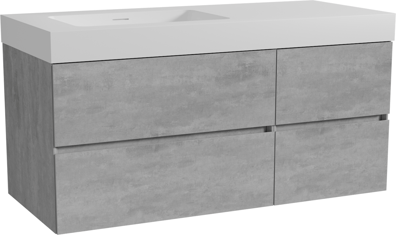 Storke Edge zwevend badmeubel 120 x 52 cm beton donkergrijs met Mata High asymmetrisch linkse wastafel in solid surface mat wit