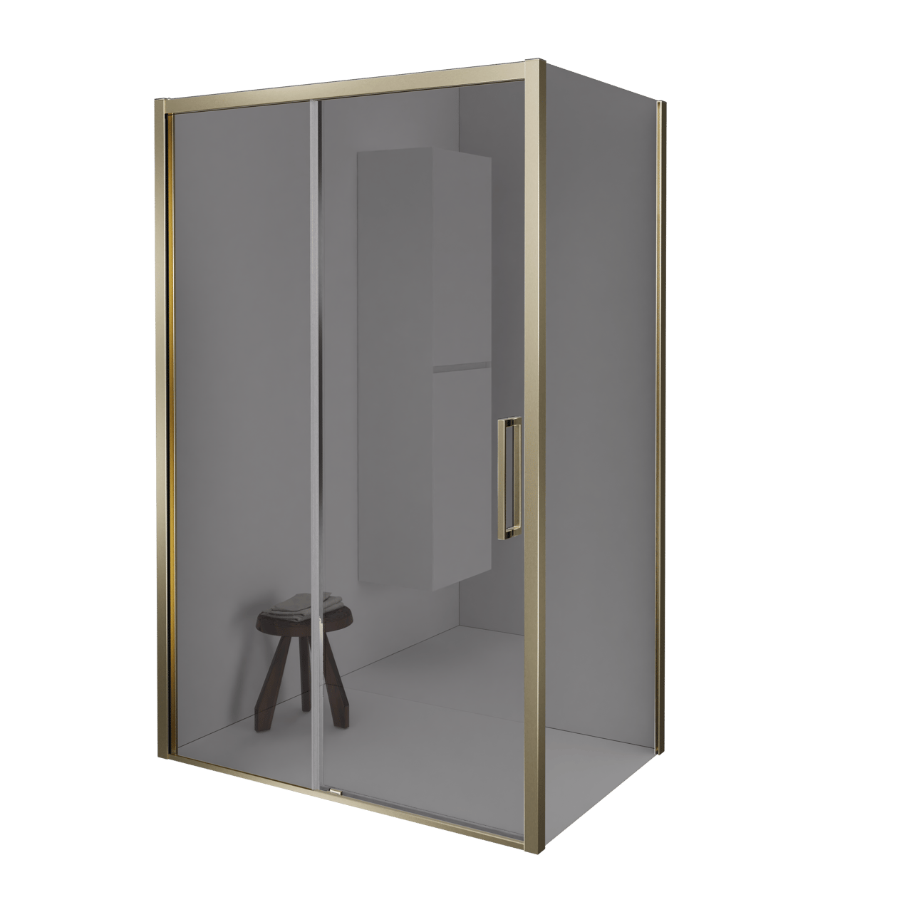 Balmani Senses Design douche d'angle avec porte coulissante à gauche et paroi latérale fixe, 160 x 80 cm, Verre miroir reflex, Profil Brushed Champagne Gold