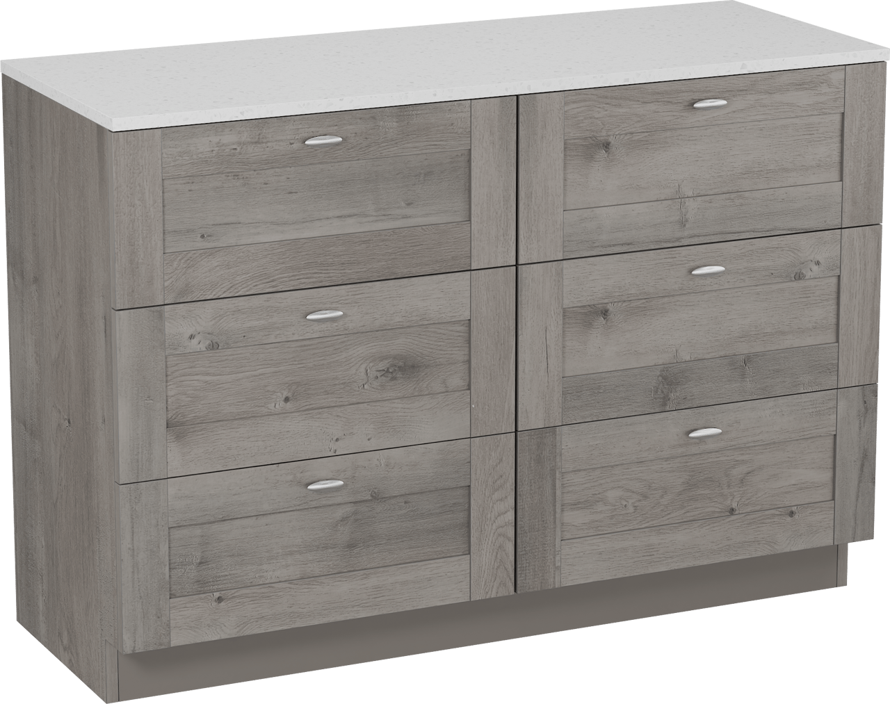 Linie Classo freistehendes Möbelstück Set: 120 x 46 cm, Graue Eiche, mit Lado Einzel- oder Doppel Waschtischplatte, Melamin in Terrazzo Weiß