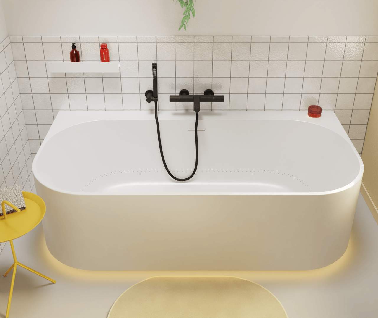 Luca Varess Laguna halfvrijstaand bad airmassage met LED 170 x 85 cm acryl mat wit