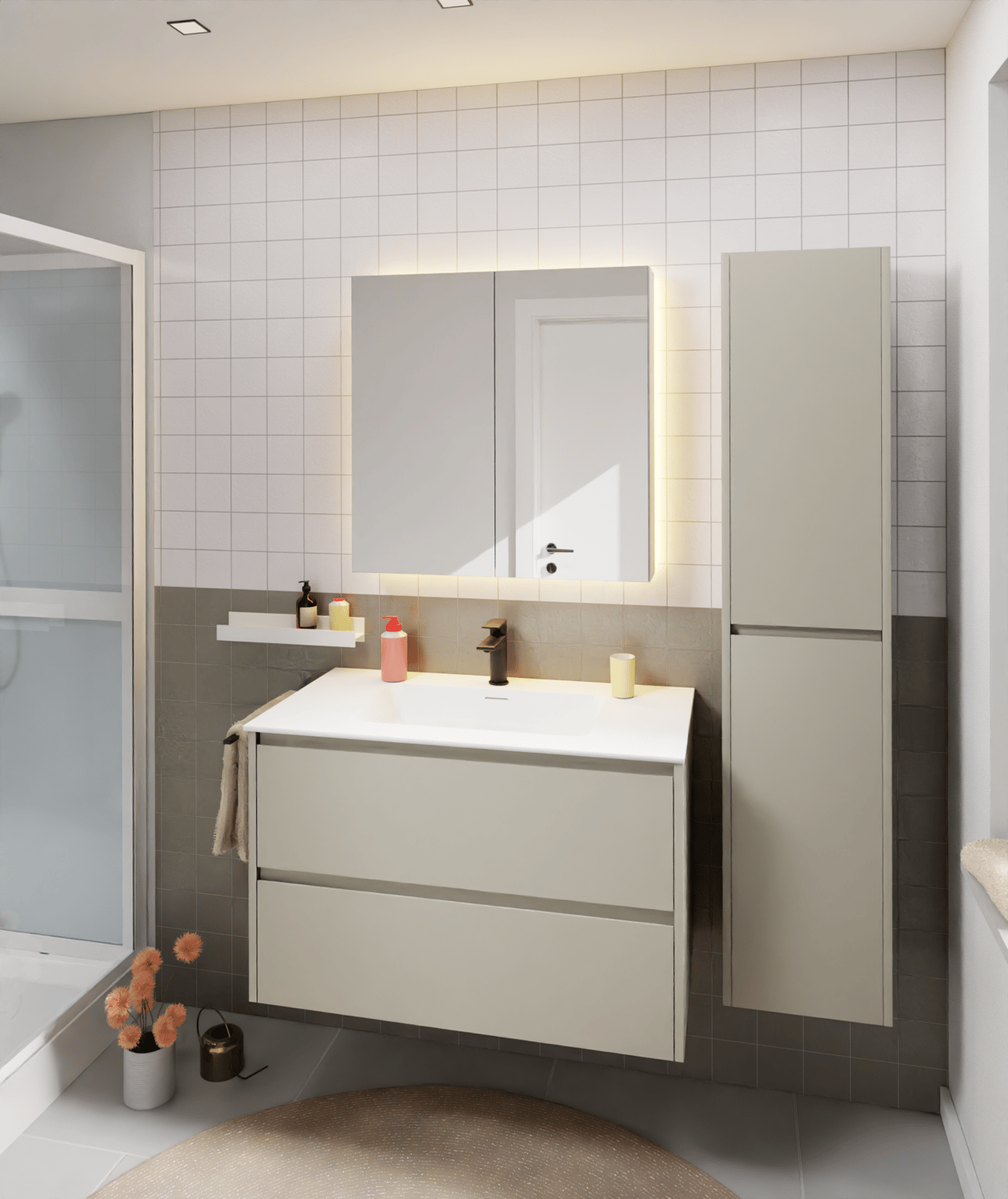 Storke Seda zwevende wastafelonderkast 95 x 52 cm zijdegrijs 2 lades