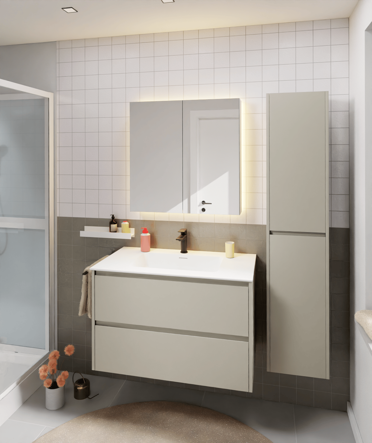 Storke Seda meuble sous-lavabo suspendu 95 x 52 cm soie grise 2 tiroirs