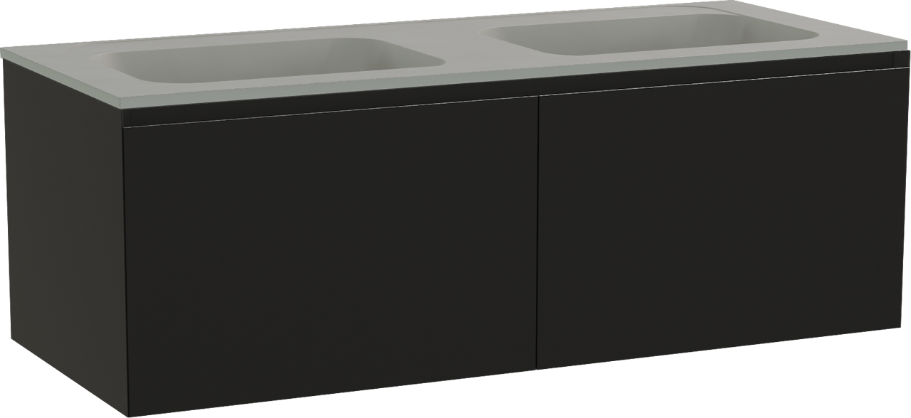 Balmani Idra meuble salle de bains suspendu 135 x 55 cm noir mat avec Tablo Strada double vasque en marbre composite soie grise