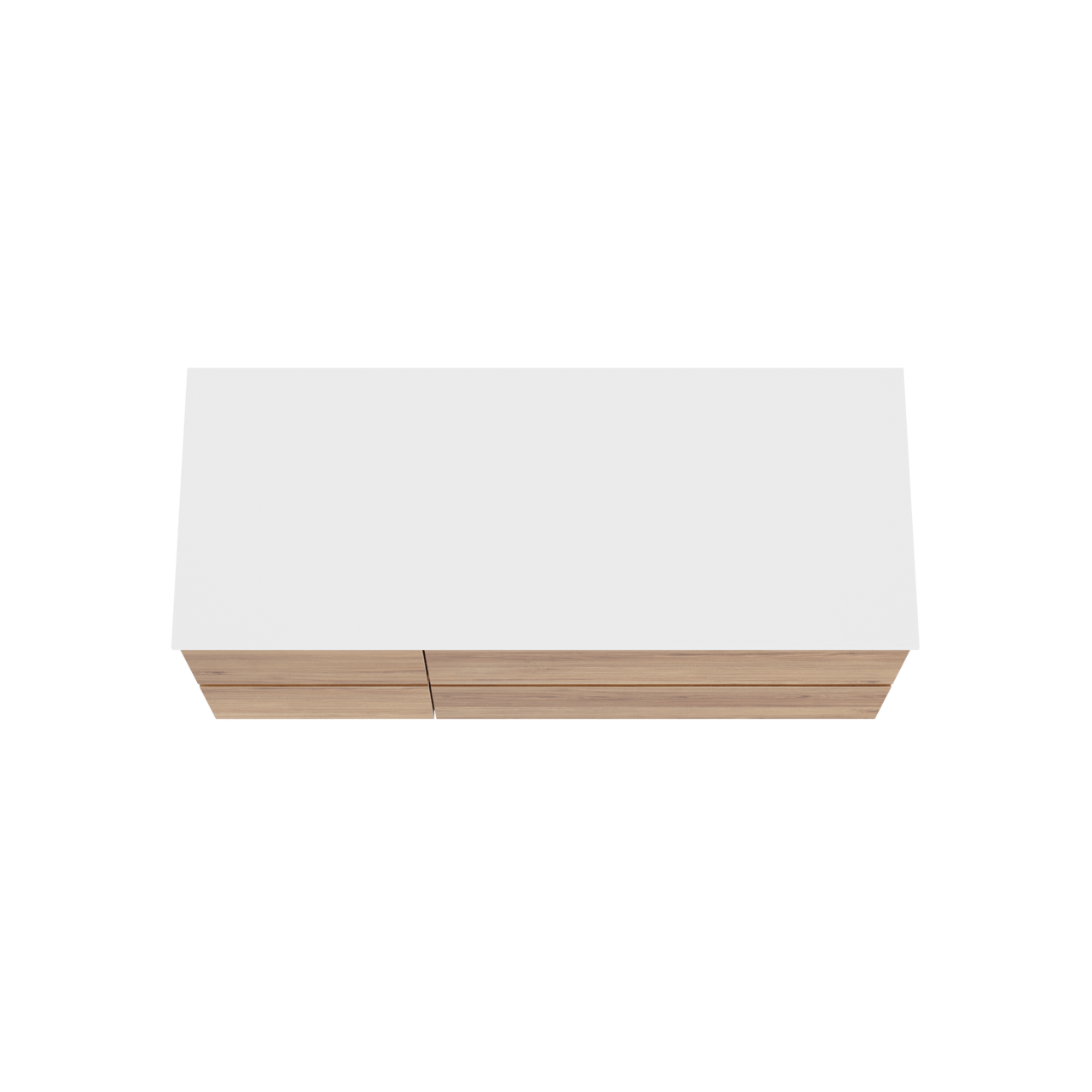 Balmani Lucida zwevend badkamermeubel 135 x 55 cm teak met Stretto enkel of dubbel tablet in solid surface mat wit