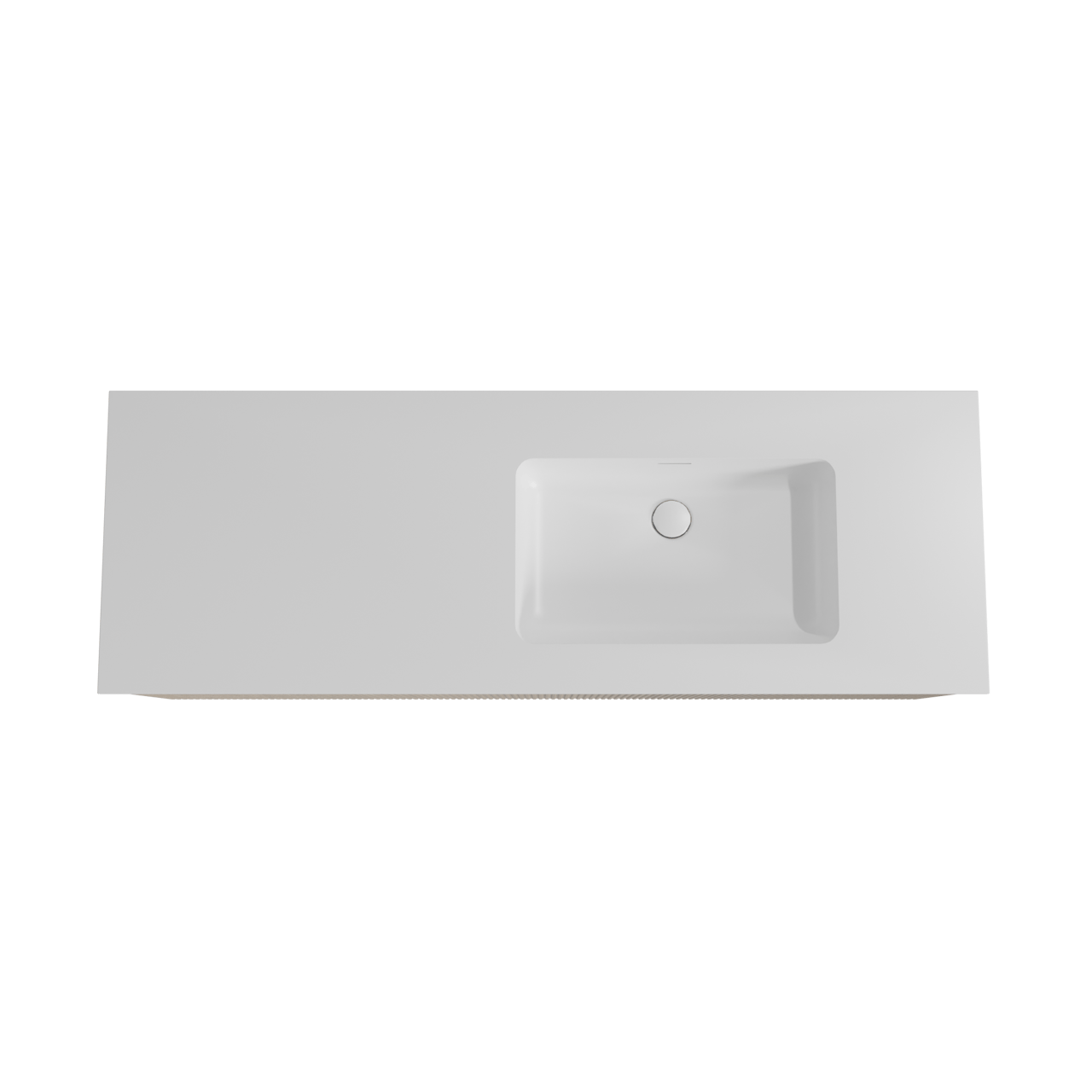 Storke Ribs meuble salle de bains suspendu 150 x 52 cm chêne brut avec Mata vasque asymétrique droite en solid surface blanc mat, Nervure droite symétrique verticale