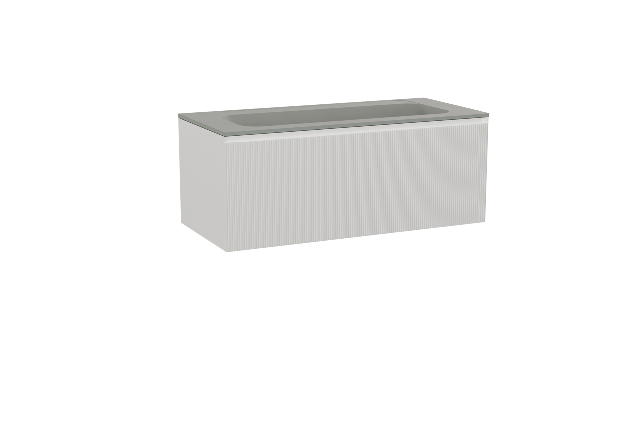Balmani Fila meuble salle de bains suspendu 120 x 55 cm blanc mat avec Tablo Strada lavabo simple pour 2 trous de robinet en marbre composite soie grise, Nervure droite symétrique verticale