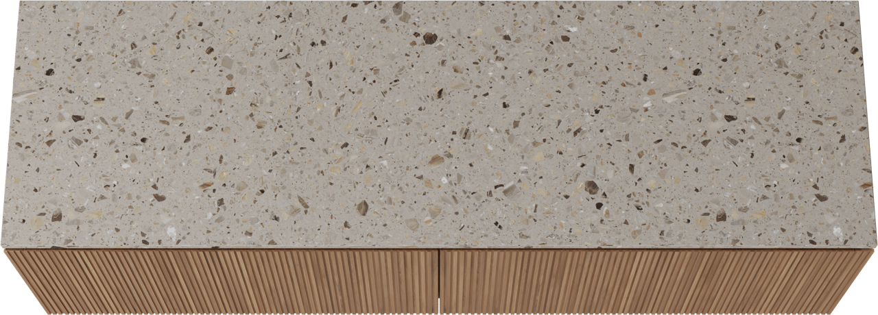 Balmani Eclips meuble salle de bains suspendu 180 x 55 cm Teck avec Stretto tablette simple ou double en Terrazzo greige, Nervure droite symétrique verticale