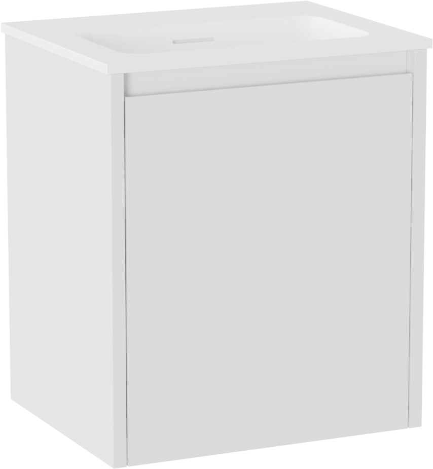 Storke Seda zwevend badkamermeubel 45 x 35 cm mat wit met Mata enkele wastafel in Solid Surface mat wit