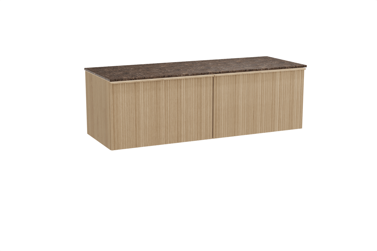 Balmani Forma meuble salle de bains suspendu 150 x 55 cm chêne naturel avec Stretto tablette simple ou double en marbre dark emperador, Nervure circulaire asymétrique verticale