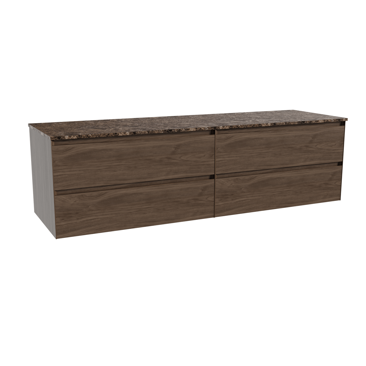 Balmani Mitra hängendes Möbelstück Set: 180 x 55 cm, Amerikanischer Nussbaum, mit Stretto Einzel- oder Doppel Waschtischplatte, Marmor Dark Emperador