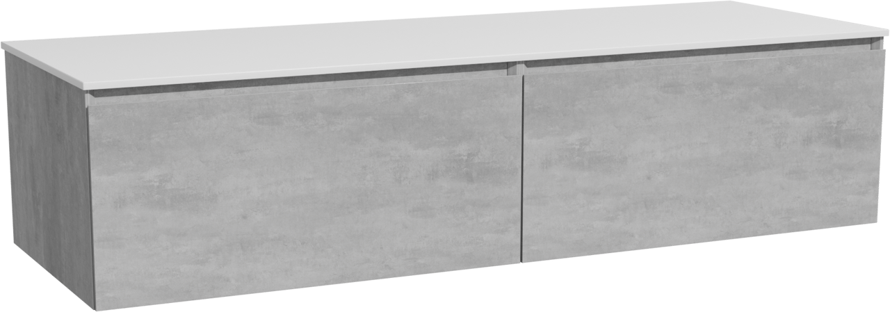Storke Edge zwevend badkamermeubel 150 x 52 cm beton donkergrijs met Tavola enkel of dubbel tablet in solid surface mat wit