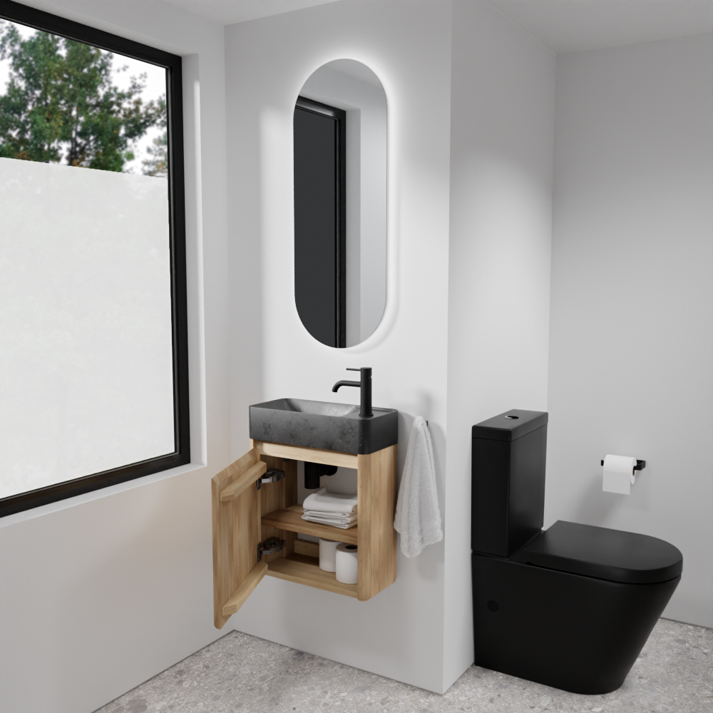 Balmani Fara meuble wc suspendu 45 x 22 cm chêne naturel avec Fara lavabo en granite aiguisé