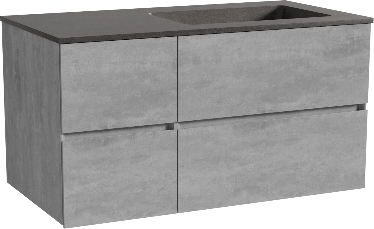 Storke Edge zwevend badmeubel 100 x 52 cm beton donkergrijs met Scuro asymmetrisch rechtse wastafel in kwarts mat zwart
