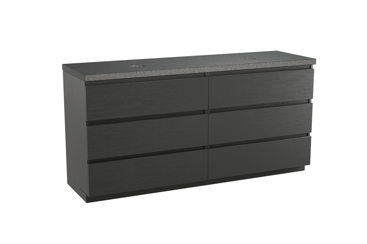 Balmani Lucida freistehendes Möbelstück Set: 180 x 55 cm, Schwarze Eiche, mit Rock Doppel Waschtischplatte, Schwarzes Granit