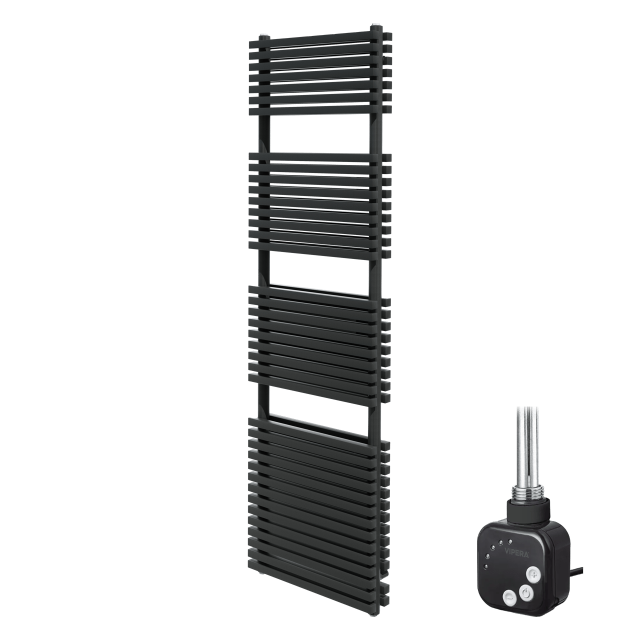 Vipera Vesuvio dubbele handdoekradiator 50 x 180 cm elektrische verwarming mat zwart zij- en middenaansluiting 1.500W, weerstand inbegrepen