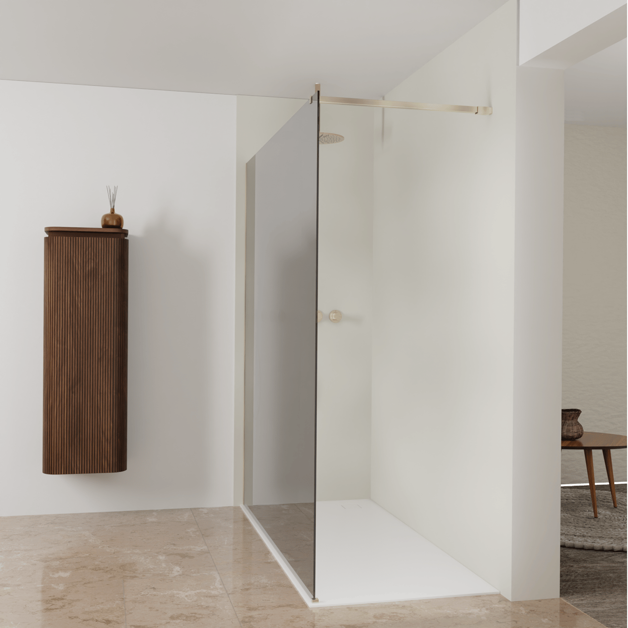 Balmani Modular douche à l'italienne: 180 x 200 cm, Miroir Reflex, avec coating, Profil Brushed Champagne Gold