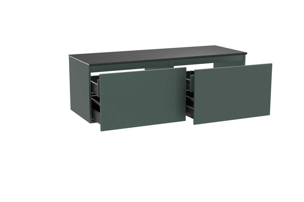 Balmani Sfera meuble salle de bains suspendu 150 x 55 cm forest avec Stretto tablette simple ou double en granit noir