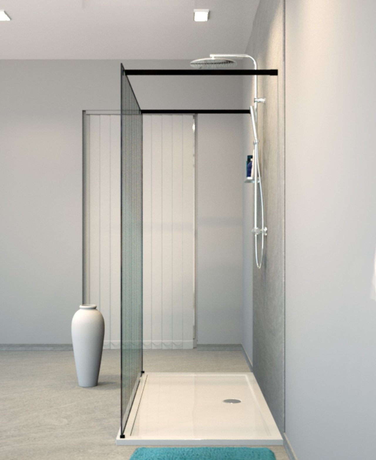 Balmani Modular douche à l'italienne avec paroi autoportante 180 x 200 cm verre code barre noir profil noir mat