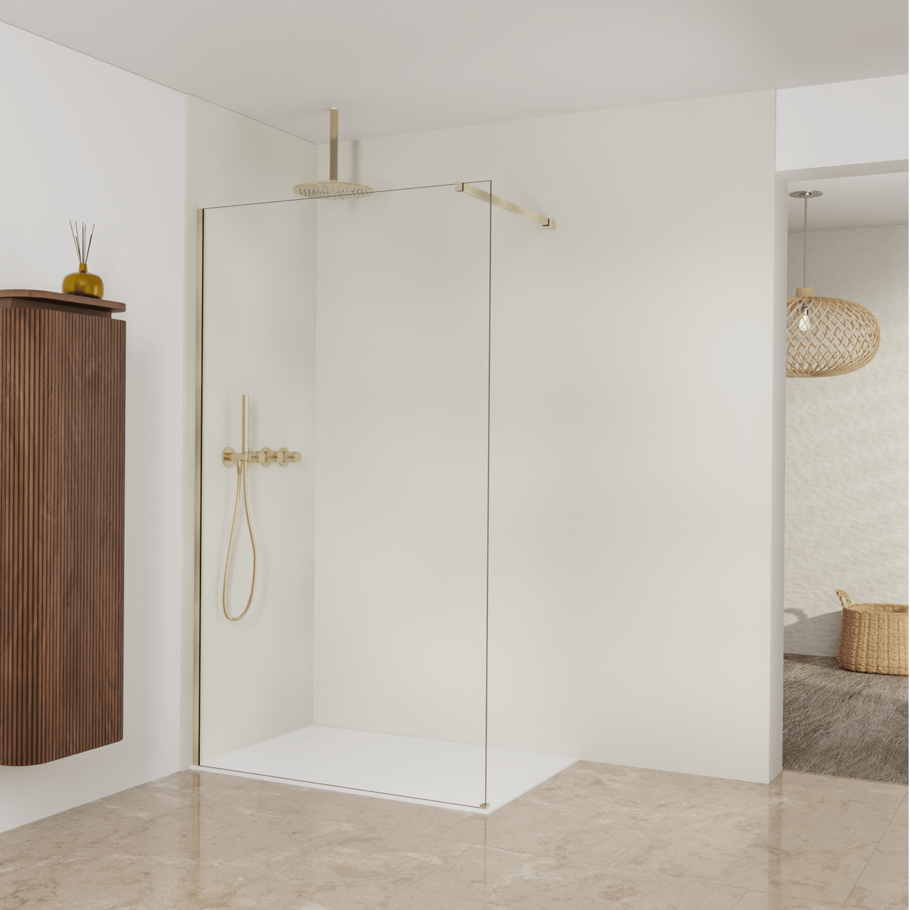 Balmani Modular douche à l'italienne: 120 x 200 cm, Verre extra transparent, avec coating, Profil Brushed Champagne Gold