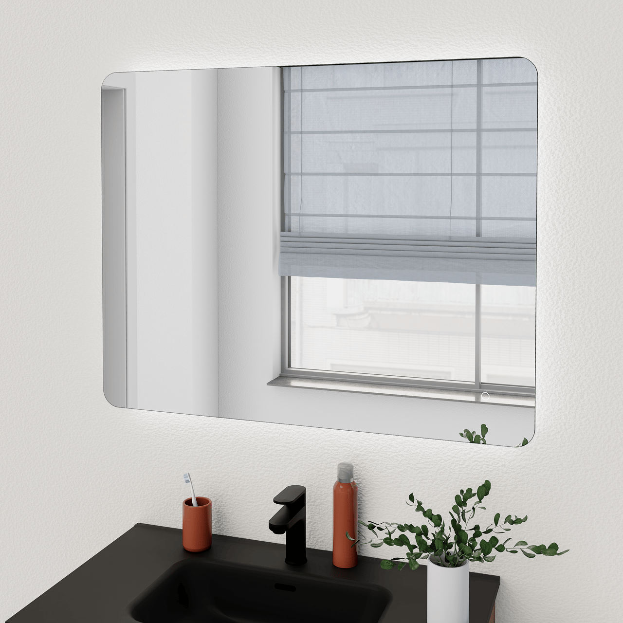 Linie Lux Badspiegel mit Beleuchtung: Abgerundete Ecken, 93 x 75 cm