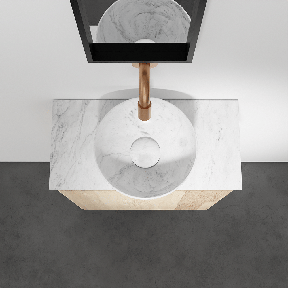 Balmani Mitra zwevend toiletmeubel 42 x 21 cm natuur eik met Facetta tablet en Bari XS waskom in Carrara marmer