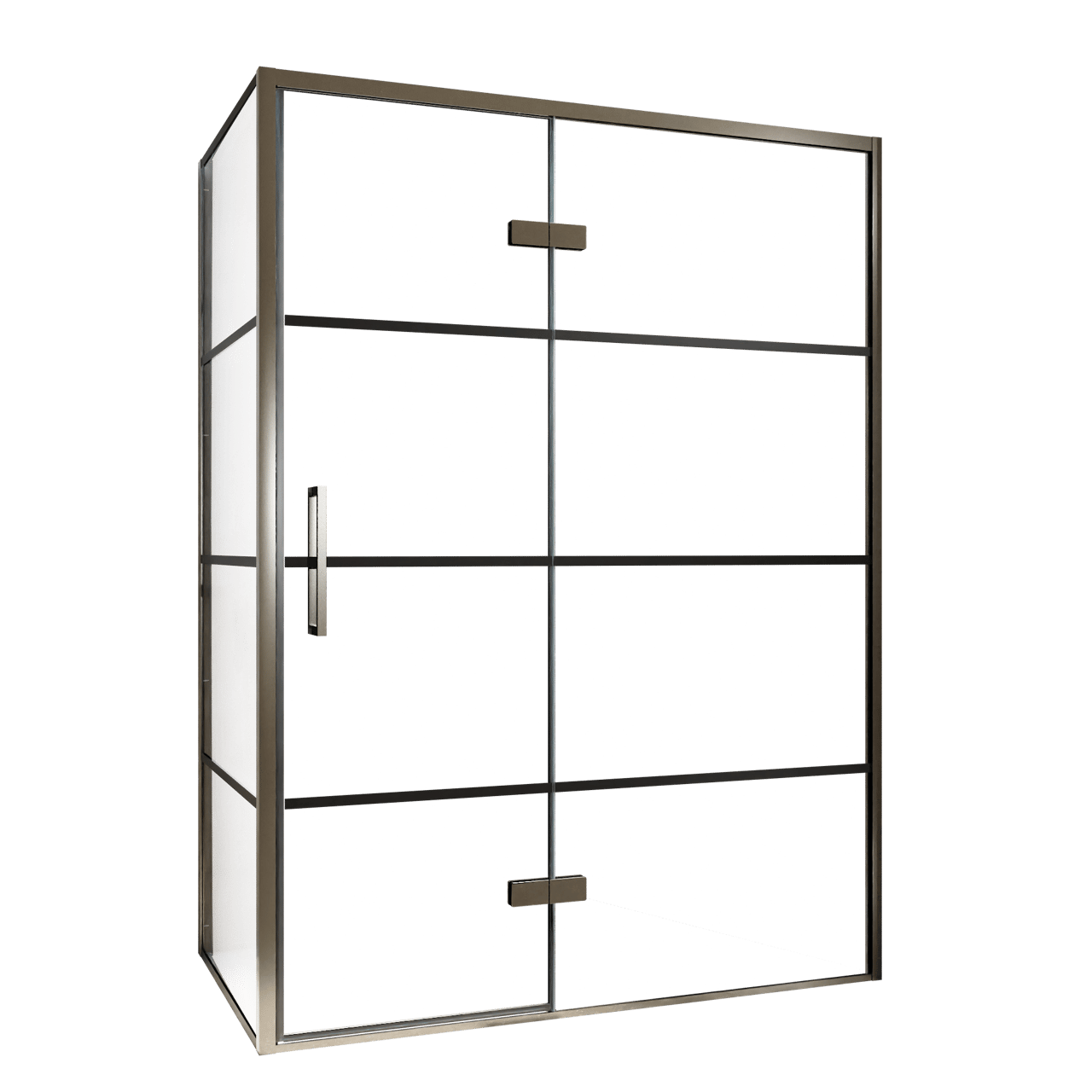 Balmani Senses Design douche d'angle avec porte pivotante à droite et paroi latérale fixe, 140 x 100 cm, Lined, Profil Brushed GunMetal