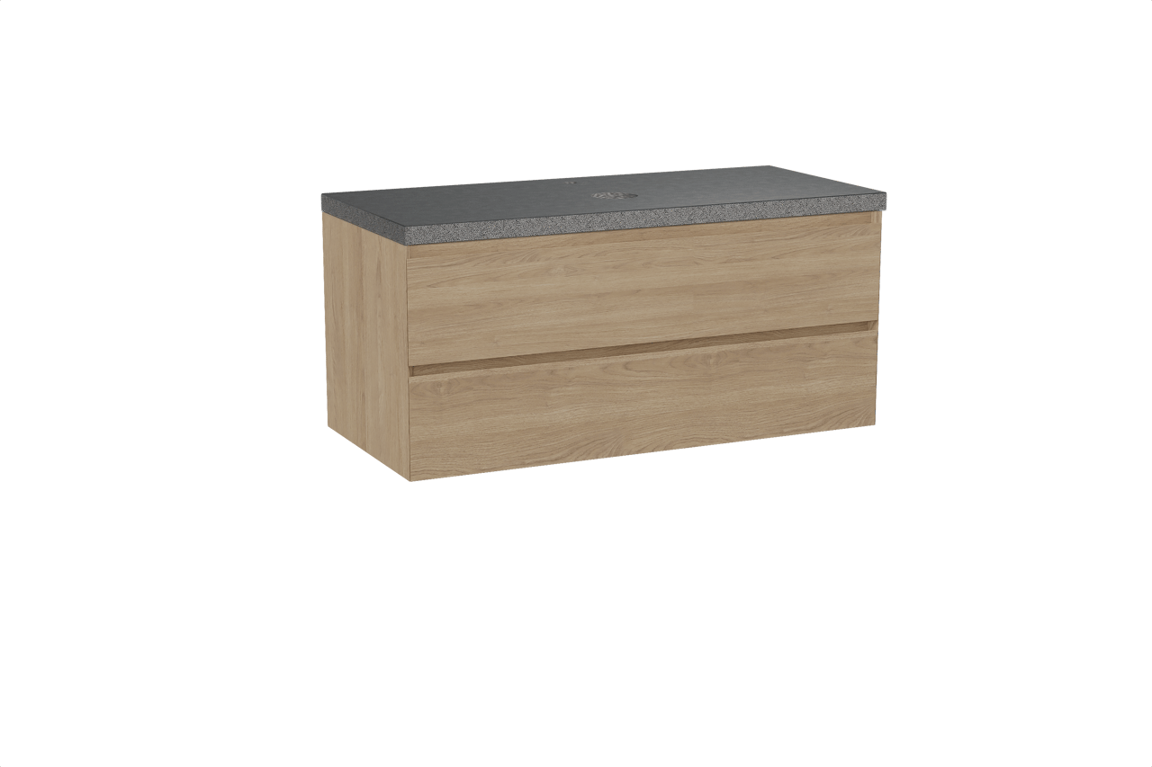 Balmani Mitra meuble salle de bains suspendu 120 x 55 cm chêne naturel avec Rock tablette simple en granit noir