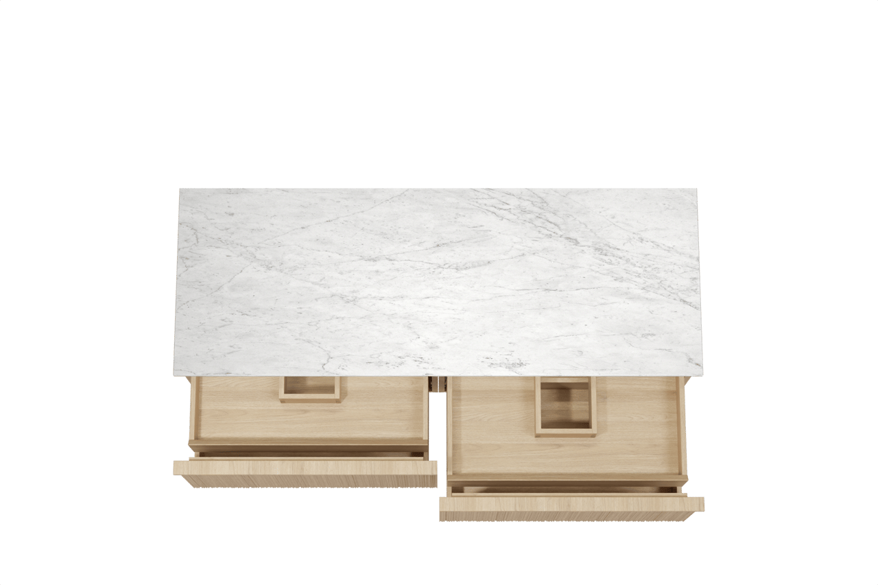 Balmani Forma meuble salle de bains suspendu 150 x 55 cm chêne naturel avec Stretto tablette simple ou double en marbre carrare, Nervure circulaire asymétrique verticale