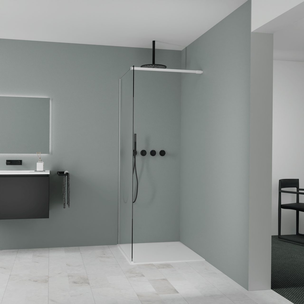 Balmani Modular Walk-In Dusche: 90 x 200 cm, Permafrost, inklusive Coating, Profil Weiß matt