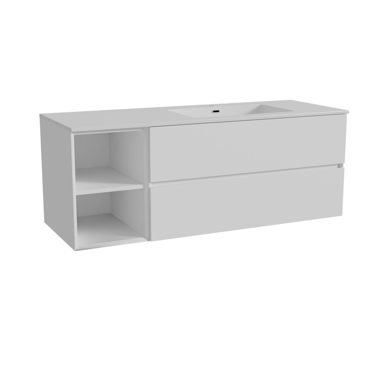 Storke Edge meuble salle de bains suspendu 140 x 52 cm blanc mat avec Diva plan vasque asymétrique à droite en marbre composite blanc brillant